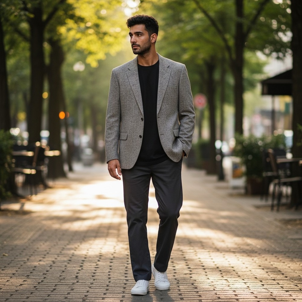 SAVILE ROW Men's Size 48 L SPRING & SUMMER Pure Silk Sport Coat Gray Tan & Cream